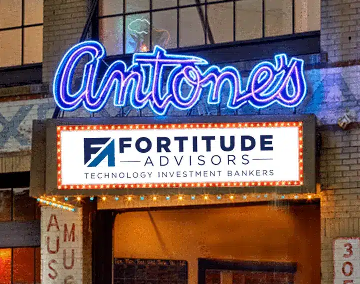 Fortitude Advisors fall mixer, announced on a sign at Antone's on 5th Street.
